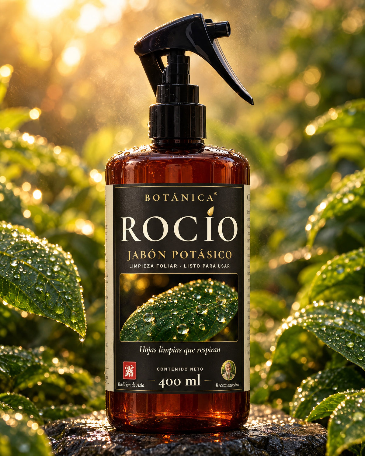 Botánica® Rocío entre hojas con rocío al amanecer